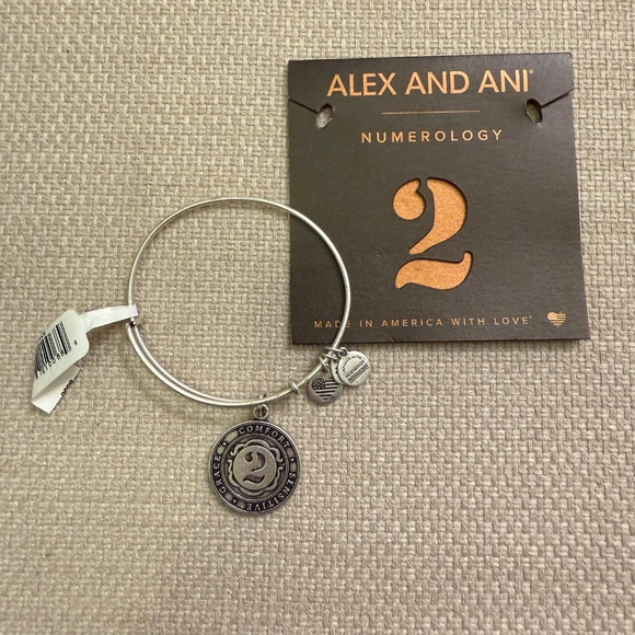 NWT Alex and Ani Numerology Number 2 Silver Bangle Bracelet - Picture 2 of 5